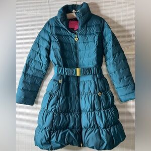 Betsey Johnson Teal Quilted Puffer Coat with Belt